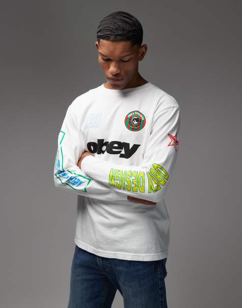 Obey mega global mania long sleeve t-shirt in white - view 1