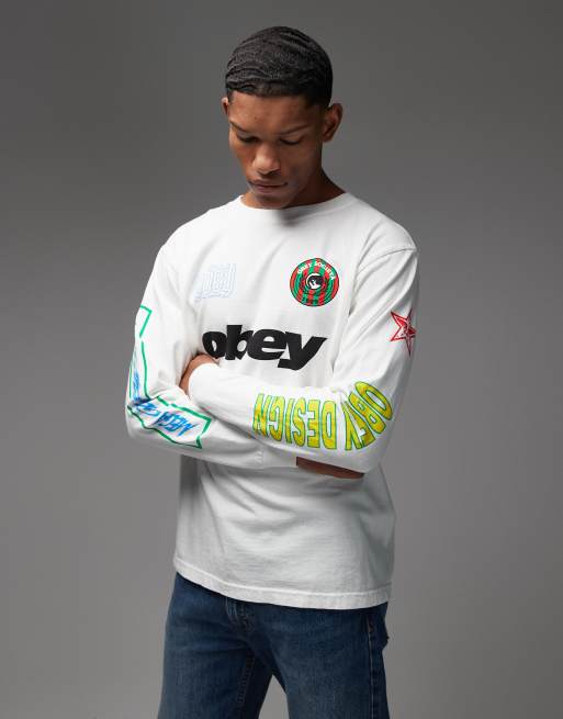 Obey mega global mania long sleeve t-shirt in white