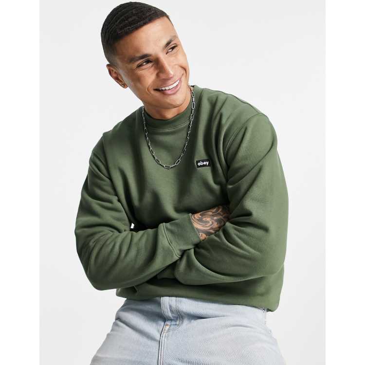 Obey mini box logo sweatshirt in khaki