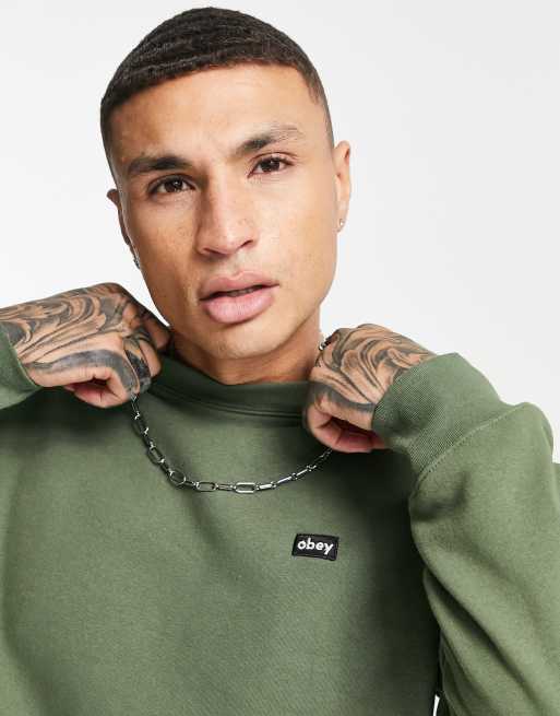 Obey mini box logo sweatshirt in khaki