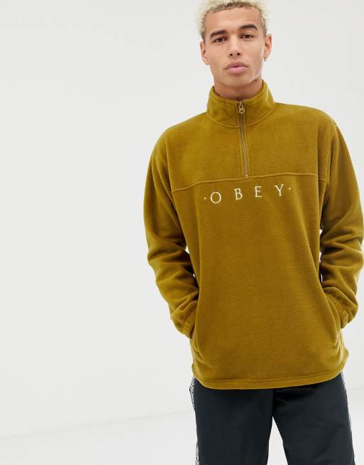 Obey mountain 1 2 zip mock neck fleece sweatshirt in brown