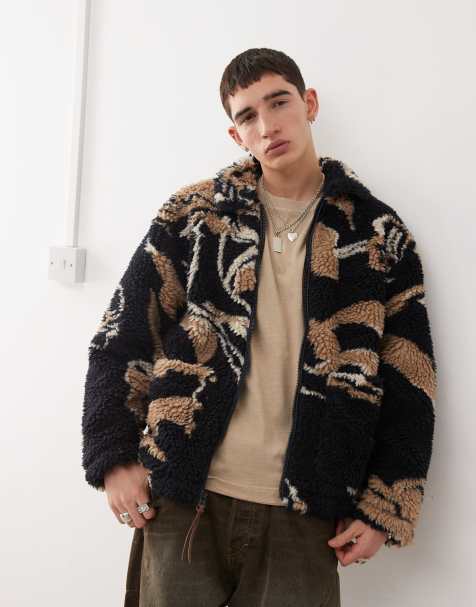 Obey mushroom graphic sherpa jacket in navy - view 1