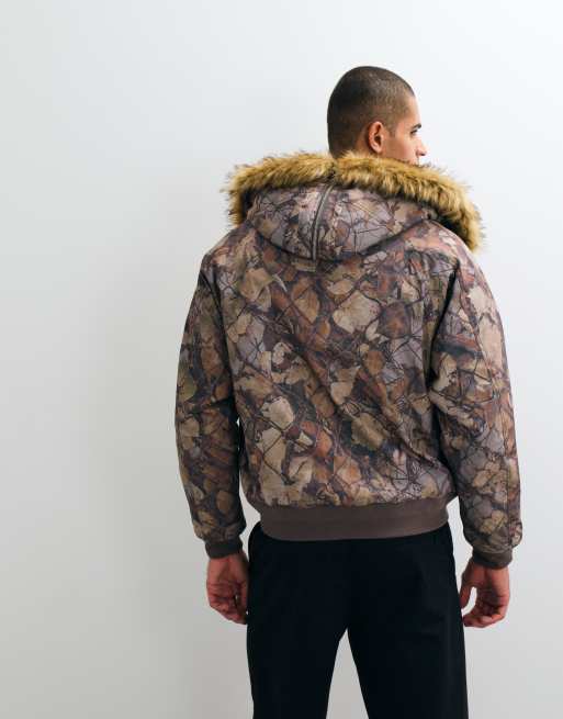 Obey N-2B camo korte parka met capuchon met faux-fur rand in multi, 5 van 5