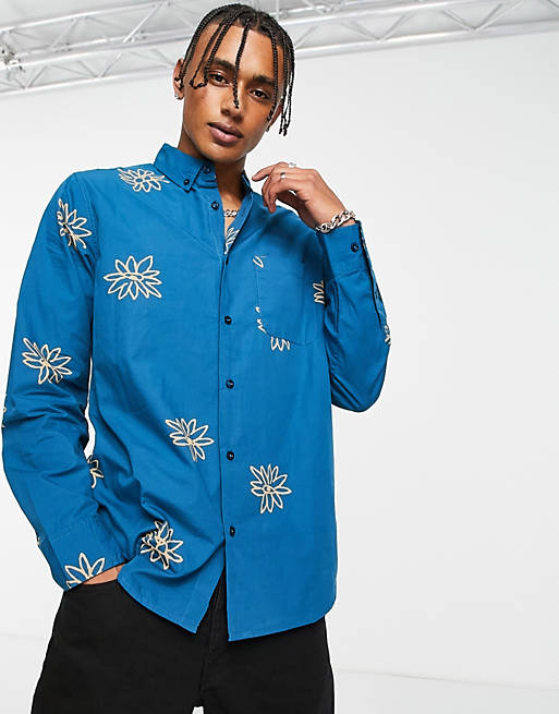 Obey natty long sleeve shirt in blue