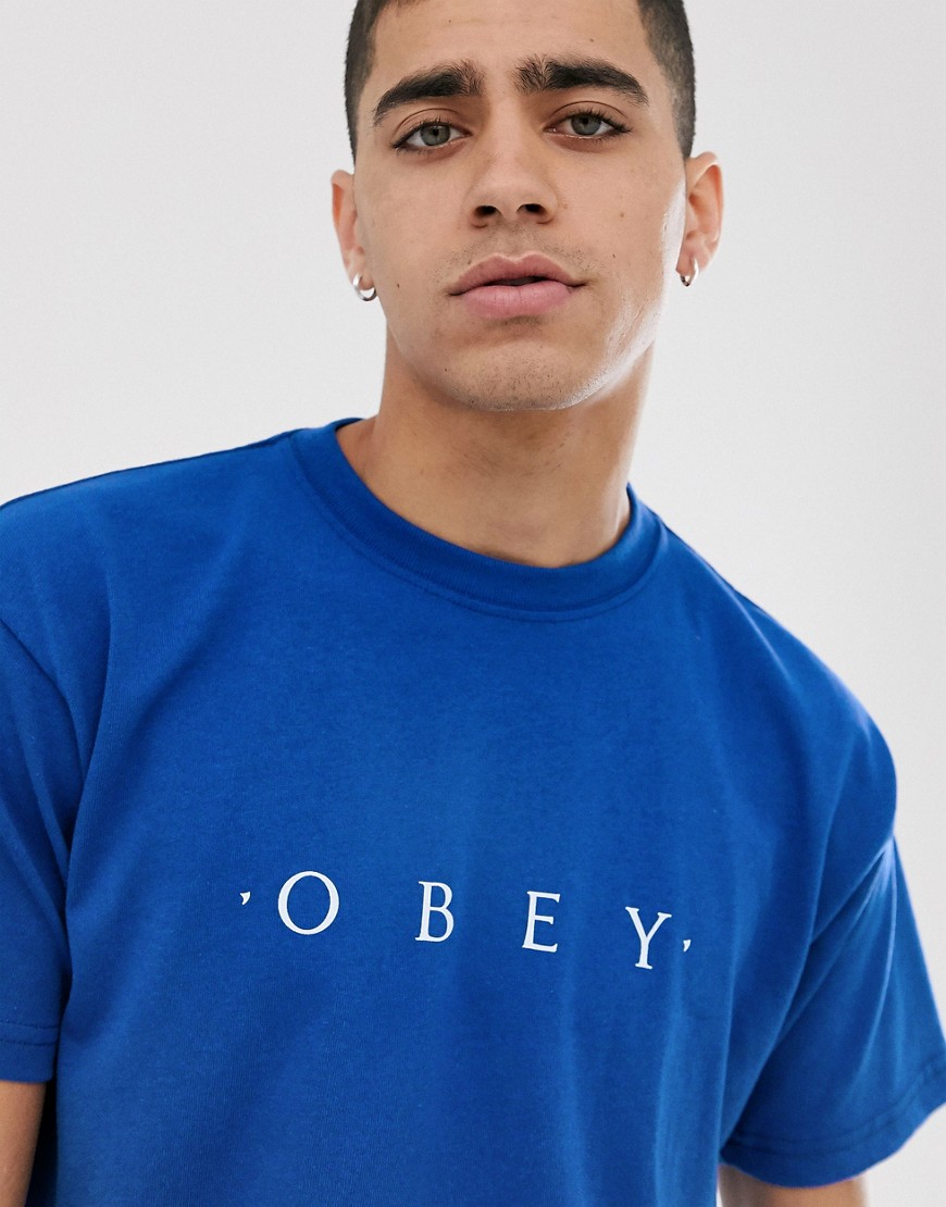 Obey - Novel - T-shirt riciclata blu con logo sul petto