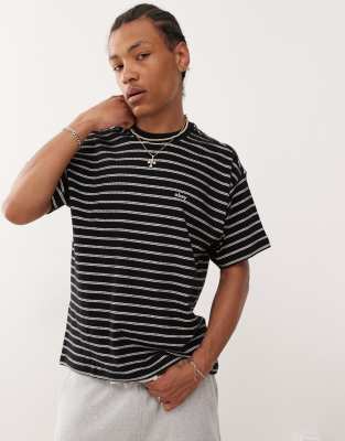 Obey Obey observe relaxed logo striped t-shirt in black and white