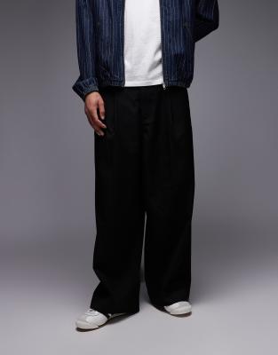 Obey Obey oliver pleated straight leg twill trousers in black
