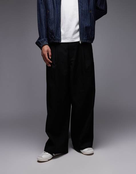 Obey oliver pleated straight leg twill trousers in black - view 1