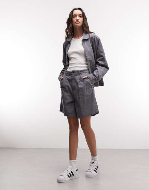 OBEY Olivia plaid zip-up jacket and shorts set in grey - view 1