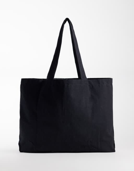 Obey outline logo canvas tote bag in black, 4 of 4