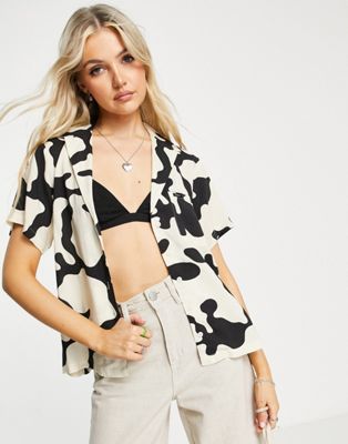 Obey oversized button up shirt in monotone print co-ord