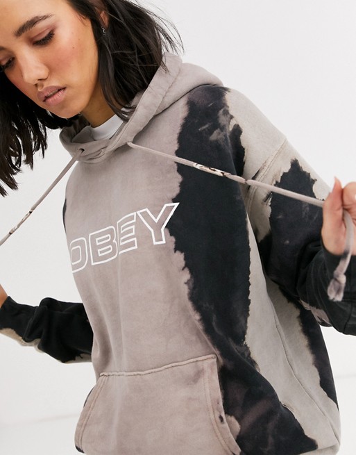 Obey oversized hoodie in tie dye with front logo