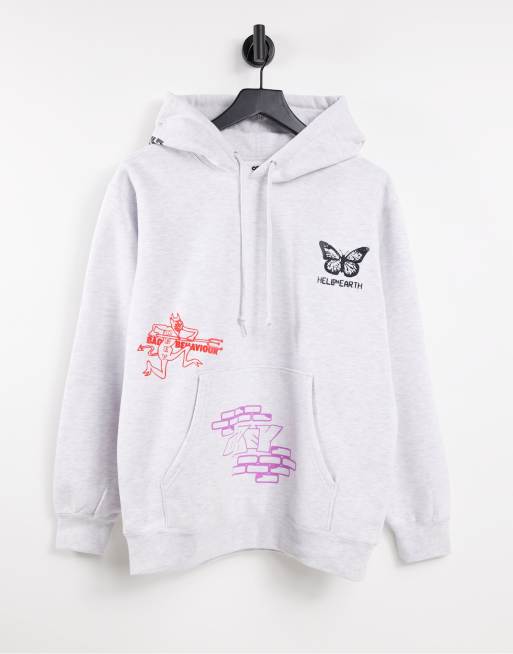 Obey oversized hoodie with mix print and logo back