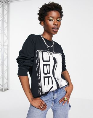 Obey oversized long sleeve t-shirt with back and front print