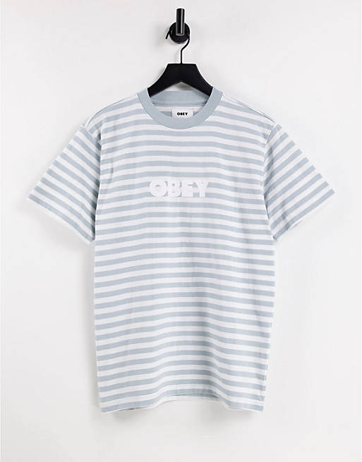Obey oversized t-shirt in grey stripe with embroidered logo