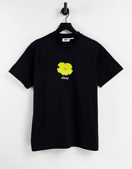 Obey oversized t-shirt with yellow flower graphic