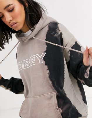 Obey - Oversized tie-dye hoodie met logo-Zwart