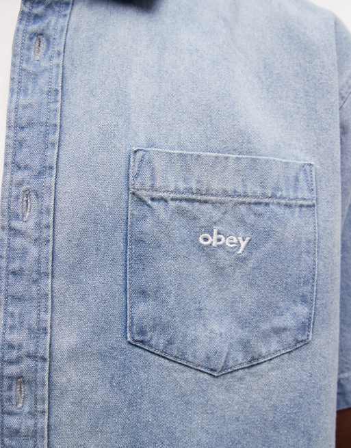 Obey – Owens – Kurzärmliges Jeanshemd in gebleichtem Indigoblau, 4 von 5