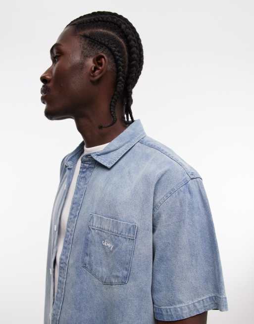 Obey – Owens – Kurzärmliges Jeanshemd in gebleichtem Indigoblau, 5 von 5