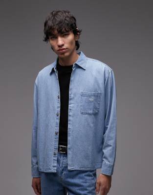Obey Obey pablo denim oversized long sleeve shirt in lightwash blue