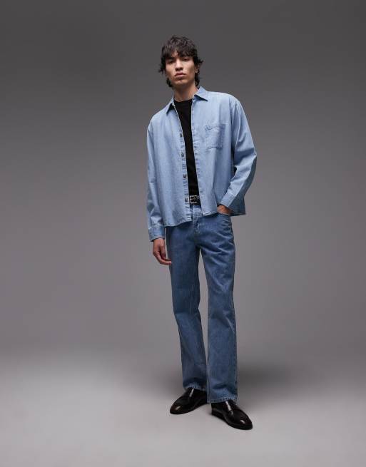 OBEY Pablo denim oversized long sleeve shirt in lightwash blue, 2 of 5