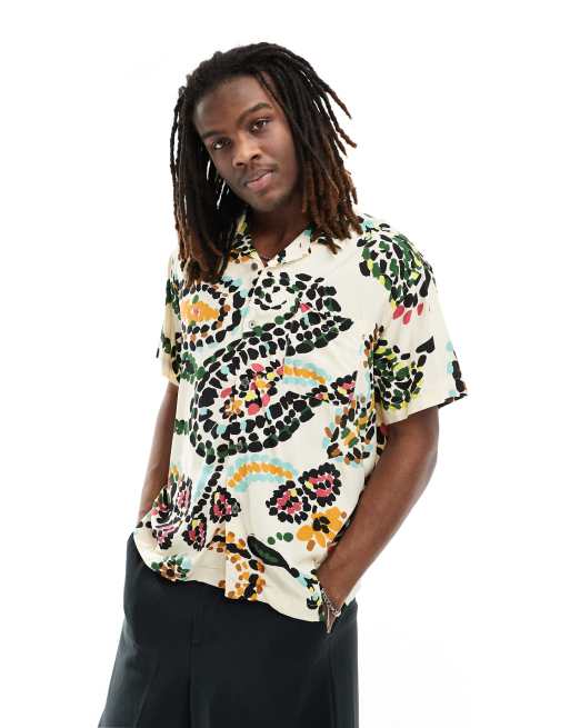  Obey paisley print short sleeve revere shirt in multi