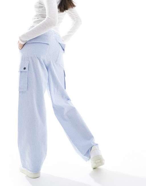 Obey - Pantalon cargo en crépon de coton à rayures - Bleu