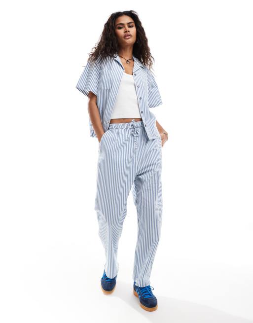 Obey - Pantalon d’ensemble en coton à rayures - Bleu