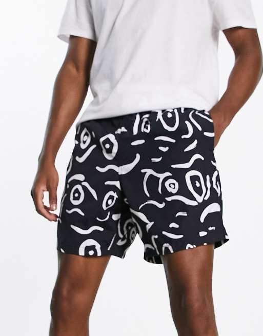 Obey - Pantaloncini neri con stampa a scarabocchi bianchi in coordinato