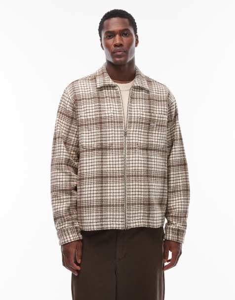 Obey – Parker – Beige skjortjacka i flanell med dragkedja - view 1