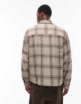Obey parker flannel zip up shirt jacket in beige | ASOS