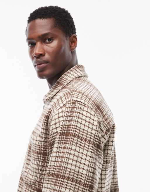 OVY OmbreCheckShirt Jacket (beige×brown) Obey parker flannel zip up shirt jacket in beige | ASOS