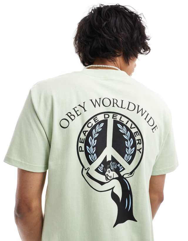 Obey - peace delivery graphic t-shirt in green