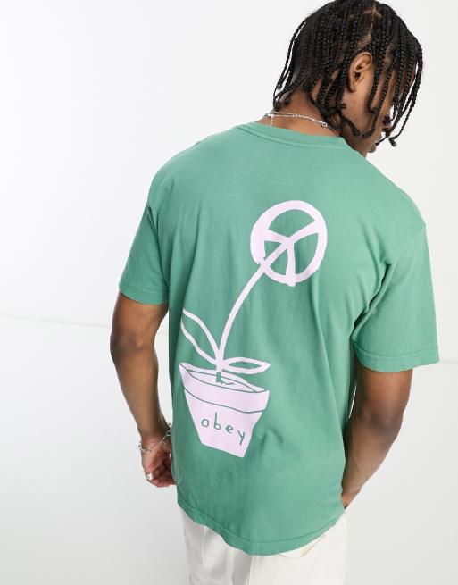 Obey peace flower back print t-shirt in green
