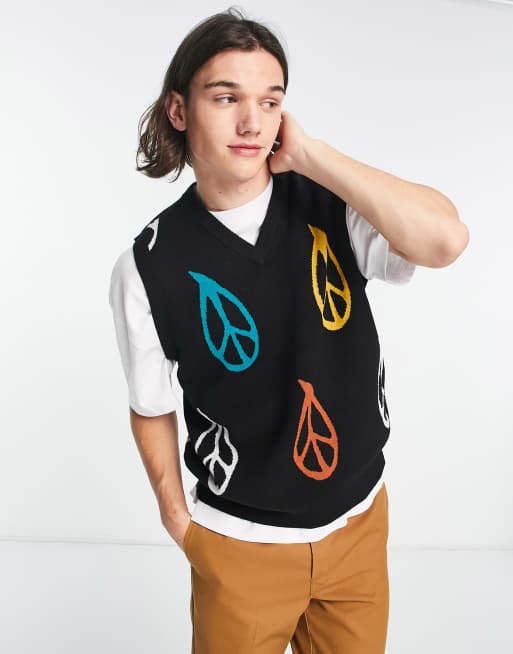 Obey – Peaced – Stricktop in Schwarz mit mehrfarbigen Peace-Zeichen