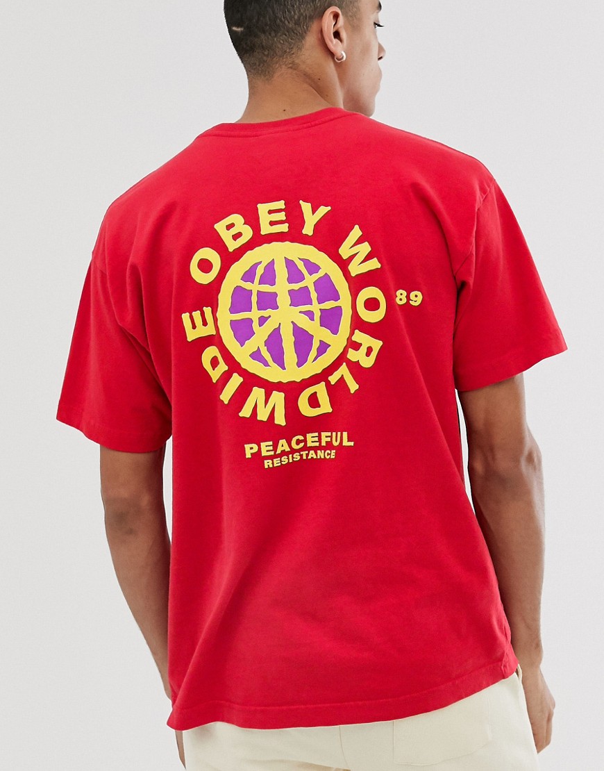 Obey - Peaceful Resistance - T-shirt rossa con stampa sul retro-Rosso