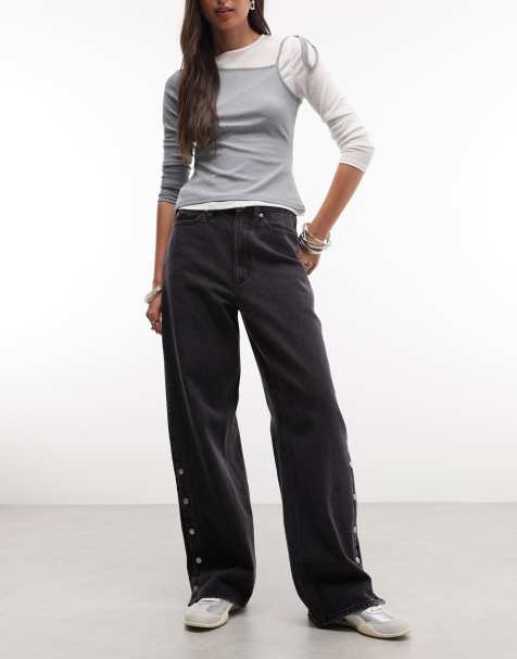 Obey – Penelope – Bleksvarta jeans med tryckknappar i sidan - view 1