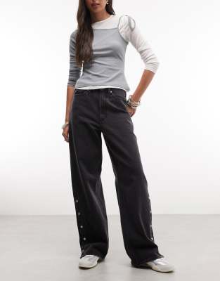 Obey Obey penelope side snap button up denim jeans in faded black