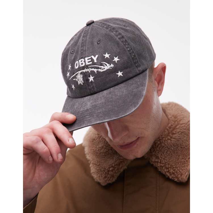 Obey penn pigment dye six panel baseball cap in black | ASOS