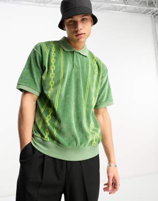 Obey pensa velour polo shirt in green - ASOS Price Checker