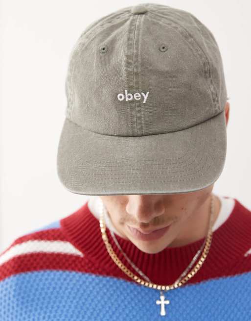 Obey - Pet met 6 panelen en logo met kleine letters in pigment olijfgroen, 3 van 4