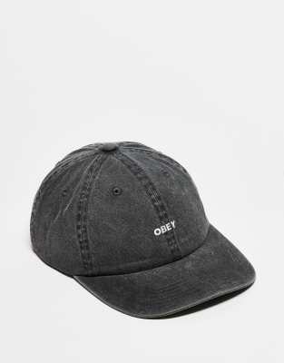 Obey Obey pigment bold 6 panel strapback logo cap in black wash