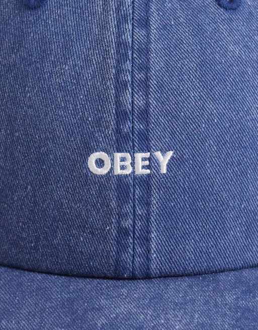 Obey – Pigment Bold – Blekblå keps med sex paneler, rem med spänne baktill och logga, 3 av 3