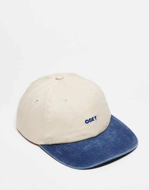 Obey - Pigment - Casquette bicolore à 6 empiècements avec logo et bride arrière - Blanc cassé