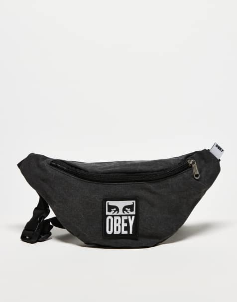 Obey pigment graphic logo bum bag in black wash - view 1
