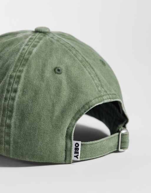 Obey pigment logo 6 panel contrast peak strapback cap in olive multi, 3 of 3