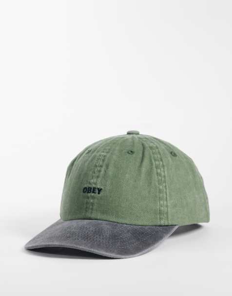 Obey pigment-logo 6-panel strapback pet met contrasterende klep in olijfgroen multi - view 1