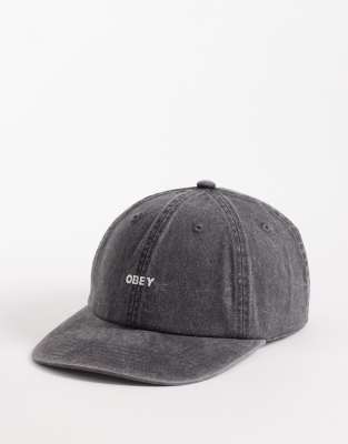 Obey - Pigment - Strapback-Kappe in verwaschenem Schwarz mit sechs Bahnen und auffälligem Logo