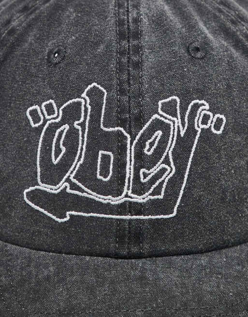 Obey - Pigmenteret sort snapback-kasket med 6 paneler , 2 af 3
