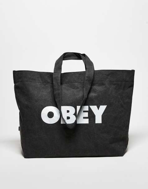 Obey - Pigmenteret sort tote-taske med grafisk logo - view 1